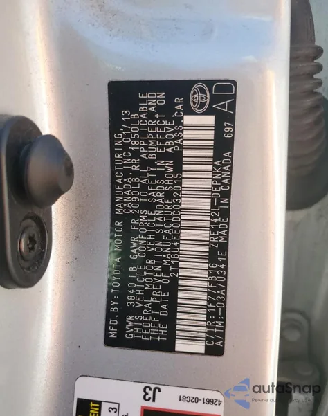 2013 Toyota Corolla Base из США, поврежденный, VIN 2T1BU4EE0DC032015